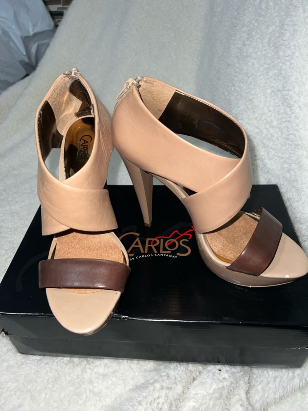 Carlos by Carlos Santana Nude and Brown Strappy High Heel Sandals
